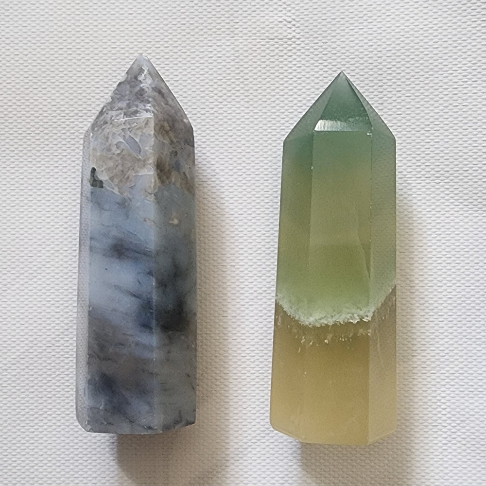 1 Blue Calcite And 1 Fluorite  Tower # 1 Natural And Authentic